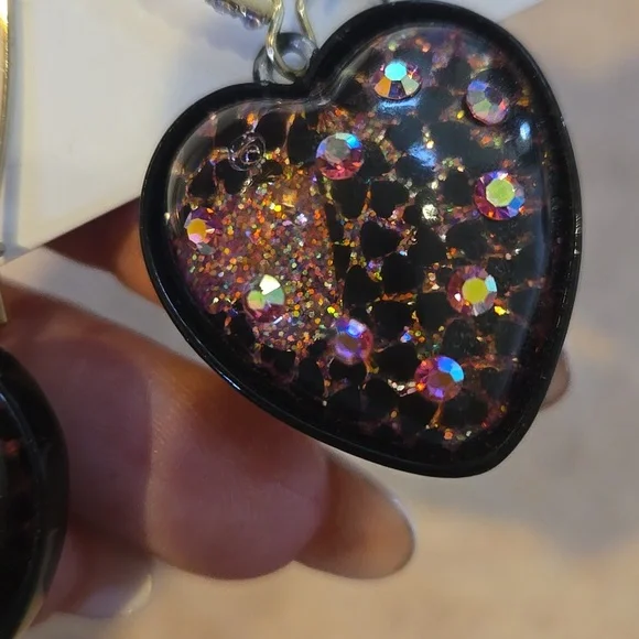 Betsey Johnson Glitter Heart Dangle Earrings - Picture 4 of 8
